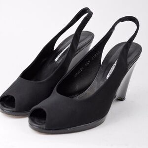 DONALD J PLINER Black Satin Open Toe Wedge SANDAL Size 8